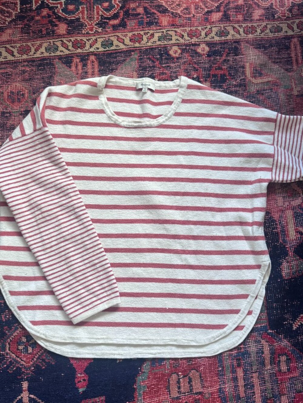 Madewell Striped Pullover Crewneck Sweater, Size M, Red and White Stripes